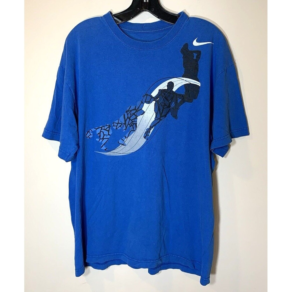 Nike Basketball T-Shirt Mens Large Blue Loose Fit Swoosh Graphic Tee